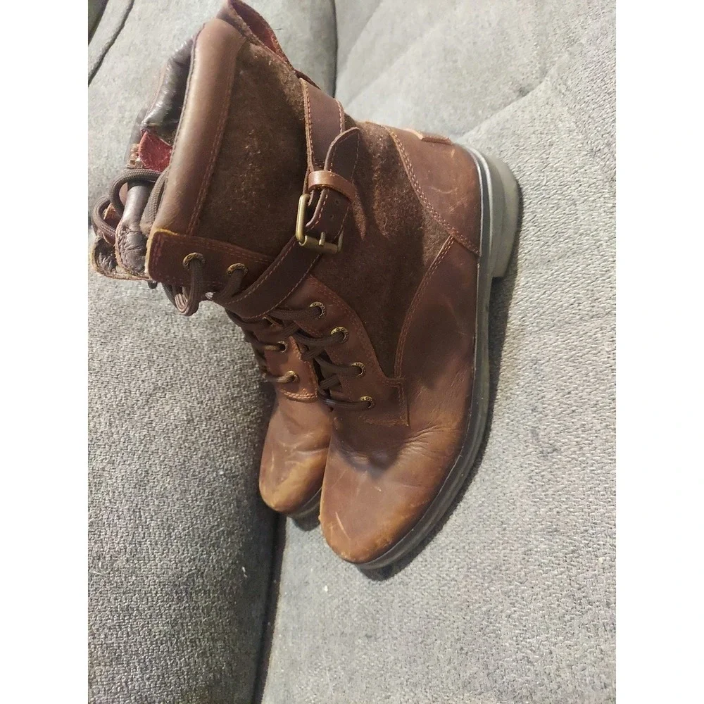 UGG Women's Kesey Brown Leather Waterproof Winter Boots Lace Zip Size 9 Y2K Boho